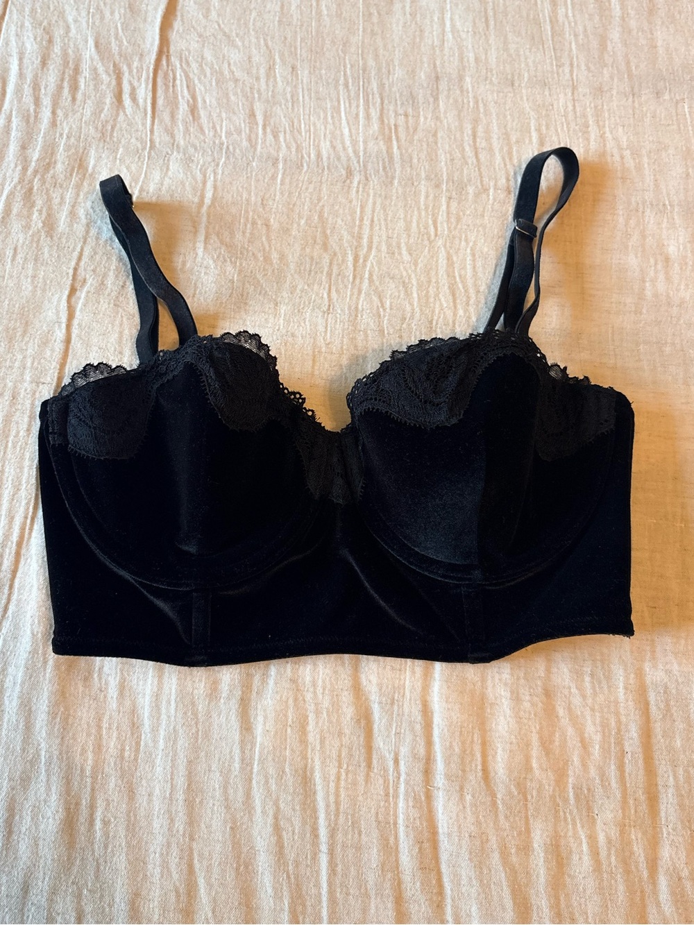 VS Black Lace-Trim Velvet Corset Bra - Women Intimates